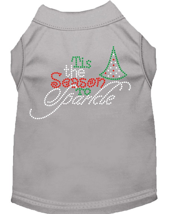 Tis the Season to Sparkle Rhinestone Dog Shirt Grey XS